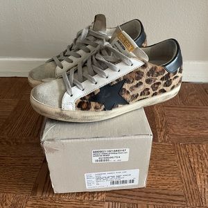 Golden goose superstar sneakers leopard faux fur